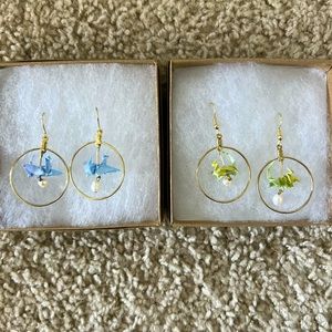 Origami dragon hoop earrings